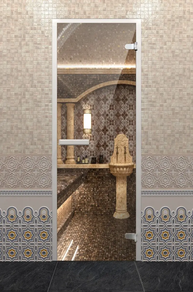 Дверь для турецкой парной Хамам Лайт 700мм х 1900мм, без порога, стекло прозрачное