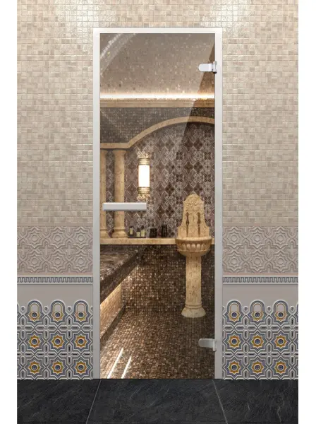 Дверь для турецкой парной Хамам Лайт 700мм х 1900мм, без порога, стекло прозрачное