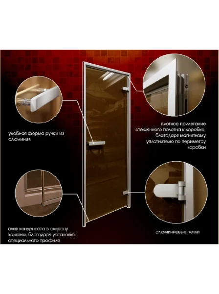 Дверь для турецкой парной Хамам Лайт 700мм х 1900мм, без порога, стекло прозрачное